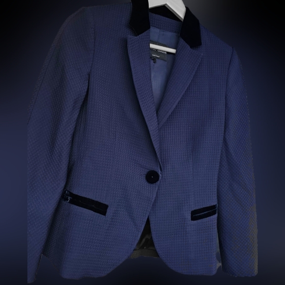 GIORGIO ARMANI Black Silk/Velvet Royal Blue Crepe Single Breasted, S - Picture 2 of 10